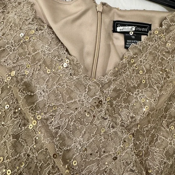 Jessica Howard Elegant sequins & Lace Dress in champagne color - Picture 5 of 10